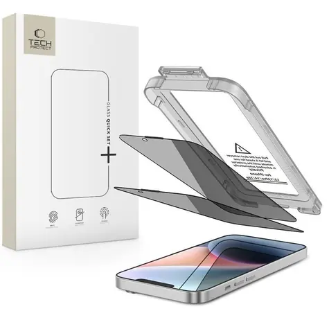 Tech-Protect Quick Set Spy+ pro Apple iPhone 13/13 Pro/14/16e/17e / Ochranné sklo / Privacy filtr / 2 ks