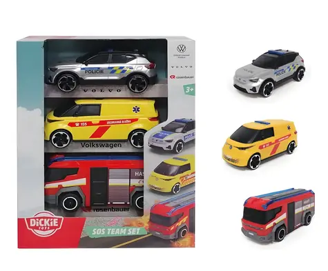 SIMBA SOS Team Set 3 ks / Sada aut na volnoběh / hasiči, policie, sanitka / měřítko 1:36 / 15,5 cm