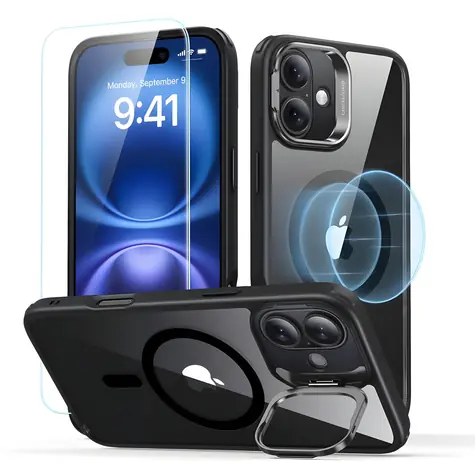 ESR Classic Hybrid HaloLock černá / Pouzdro se stojánkem + ochranné sklo / Apple iPhone 16 Plus / MagSafe