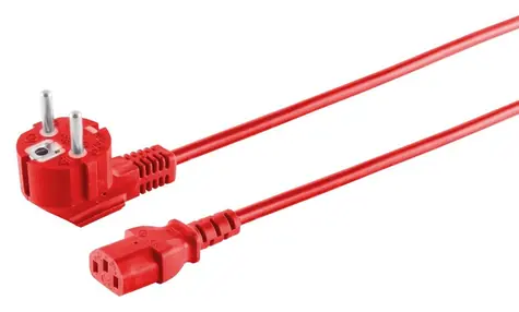 MicroConnect Síťový napájecí kabel Schuko 90° - C13 červená / Napájecí kabel / 3 m / 250 V / 10 A