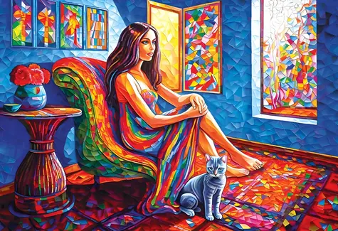 MAGNOLIA Puzzle Žena s kočkou / 1000 dílků / 68 x 48 cm