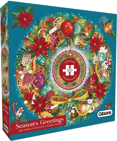 GIBSONS Kulaté puzzle Vánoční pozdravy / 500 dílků / průměr 49 cm