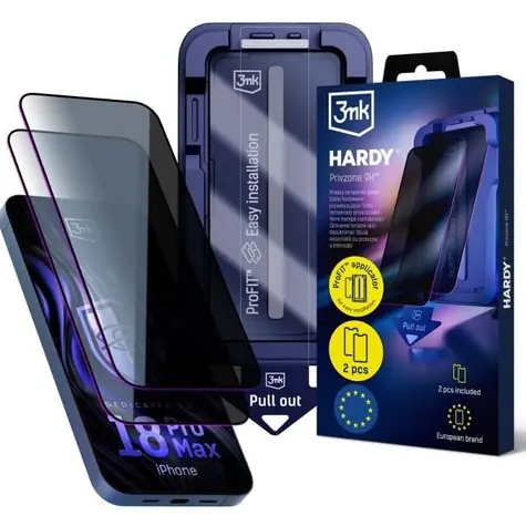 3mk Hardy Privzone 9H / Ochranné sklo / Soukromí od 28° / Apple iPhone 18 Pro Max / 0,33 mm