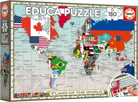EDUCA Puzzle Mapa světa s vlajkami / 150 dílků / 48 x 34 cm
