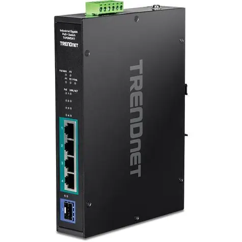 TRENDnet TI-PGM541 / Průmyslový switch / 5 portů / 4x Gigabit PoE+ / 120 W / DIN-Rail / -20~65 °C