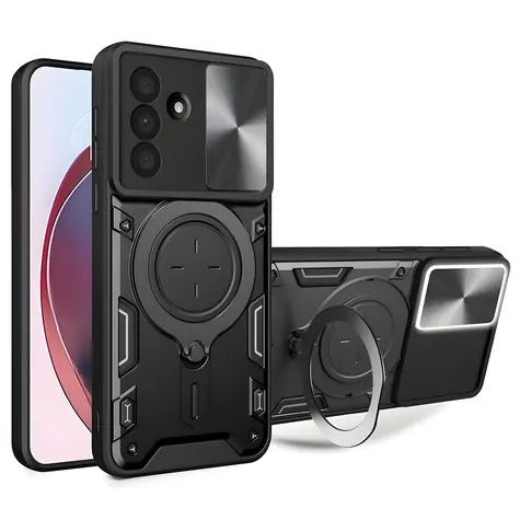 Hurtel Pouzdro se stojánkem černá / Pouzdro / Samsung Galaxy A17 4G/5G, A18, A26 / Posuvný kryt objektivu