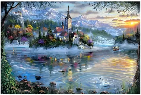 NORIMPEX Diamantové malování Zámek na ostrově / 30x40 cm
