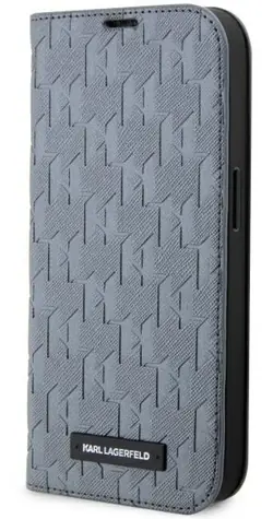 Karl Lagerfeld Saffiano Monogram stříbrná / Book pouzdro / Apple iPhone 14 Pro Max