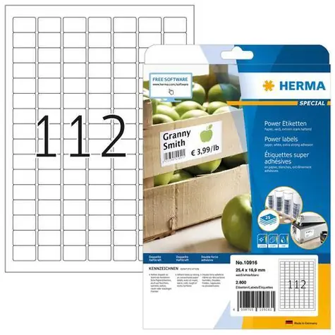 HERMA Etikety 25,4x16,9 mm / bílé, extra lepivé / A4 / 25 listů / 2800 ks