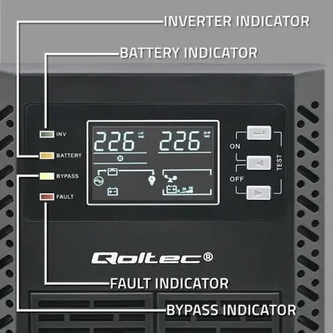 Qoltec 52281 / UPS / On-line / 2000VA / 2000 W / LCD / USB