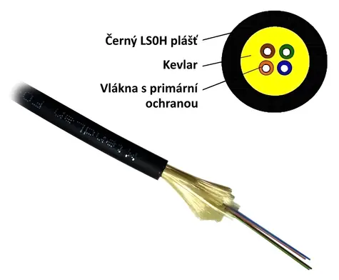 XtendLan Optický DROP kabel 4vl. černý / Optický kabel / 9/125 / G.657A / LS0H / 500 m s konektory