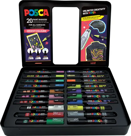 POSCA Groovy Colours / Akrylový popisovač / sada 20 ks / etue