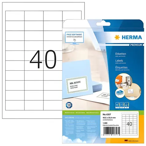 Herma Etikety A4 48,5x25,4 mm / Etikety / Papír matný / bílá / 1000 ks