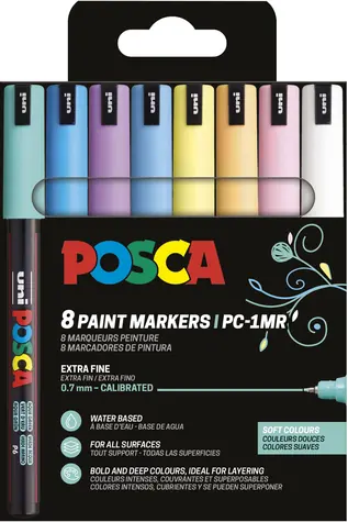 POSCA PC-1MR Soft Colours / Akrylový popisovač / Sada 8 barev
