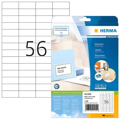 Herma Etikety A4 52,5x21,2 mm / Etikety / Papír matný / bílá / 1400 ks