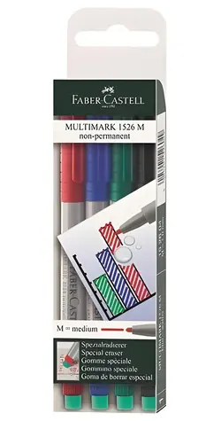 FABER-CASTELL Multimark M / Popisovač / Nepermanentní / Smývatelný vodou / Gumovací hrot / Sada 4 barev