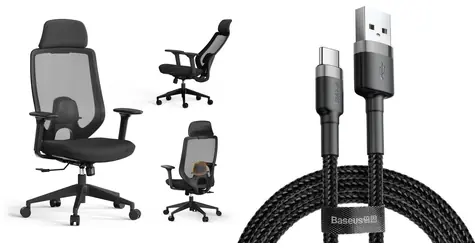 SENSE7 Kancelářské ergonomické křeslo Nakai černá / USB kabel