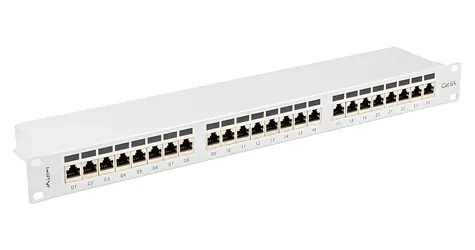 Lanberg šedý / Patch panel / 24 portů / RJ-45 / CAT6A / FTP stíněný / 1U / 19"