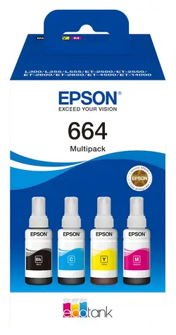 Epson EcoTank T664 / Multipack inkoustů / CMYK / 4x70 ml / originální / pro tiskárny EcoTank