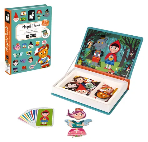 JANOD Magnetibook Pohádky / Magnetická knížka / 30 magnetických dílků / 10 kartiček / od 3 do 8 let