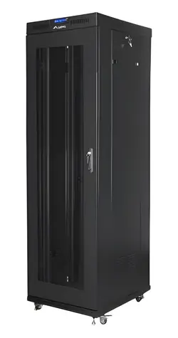 Lanberg Rack 42U černá / Stojanový rozvaděč / 19" / 600x800 mm / Flat pack / Perforované dveře / LCD