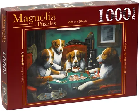 MAGNOLIA Puzzle Psi hrající poker / 1000 dílků / 68 x 48 cm