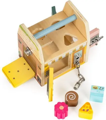 ECOTOYS Dřevěná motorická kostka / Motorická kostka / Dřevo / 15,5x17 cm