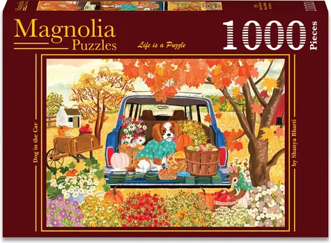 MAGNOLIA Puzzle Pes v autě / 1000 dílků / 68 x 48 cm