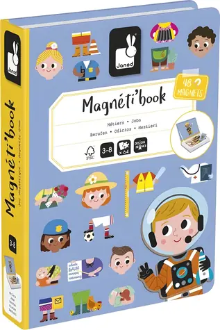 JANOD Magnetibook Povolání / Magnetická knížka / 48 magnetických dílků / 16 profesí
