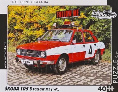 RETRO-AUTA Puzzle č.39 Škoda 105 S Follow Me (1980) / 40 dílků / 32 × 24 cm