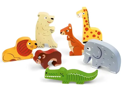 JANOD Vkládačka ZOO Chunky / Dřevěná vkládačka / 7 dílků / od 12 měsíců