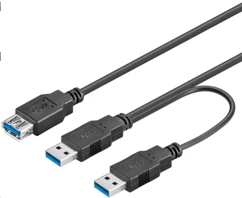 PremiumCord USB 3.0 napájecí Y kabel A/M+A/M -- A/F / Kabel / 30 cm / černý