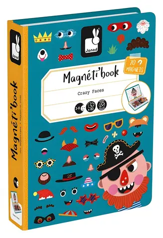 JANOD Magnetická knížka Magnetibook Zábavné obličeje - Chlapci / 70 magnetických dílků / od 3 let