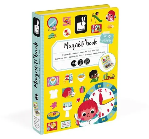 JANOD Magnetická knížka Magnetibook Hodiny / 75 magnetek / od 3 let