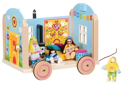 GOKI Dřevěný karavan pro panenky / od 3 let / cca 12 dílů