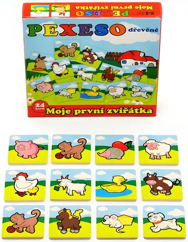 TEDDIES Dřevěné pexeso Moje první zvířátka / 24 dílků / dřevěné