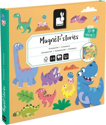 JANOD Magnetické příběhy Dinosauři / Magnetická knížka / 30 magnetických dílků