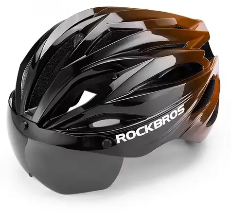 Rockbros Cyklistická přilba s kšiltem a brýlemi černá/hnědá / Přilba / Odnímatelné UV brýle