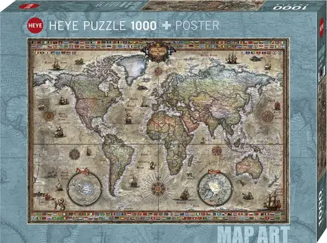 HEYE Puzzle Map Art: Retro svět / 1000 dílků / 70 × 50 cm