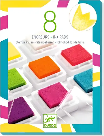 DJECO Inkoustové polštářky na razítka Pop / Sada 8 ks / vč. čisticí podložky / 2 neonové odstíny