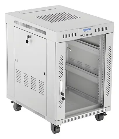 Lanberg Rack 15U/600x800 šedá / Stojanový rozvaděč / 19" / Flat pack / Skleněné dveře / LCD