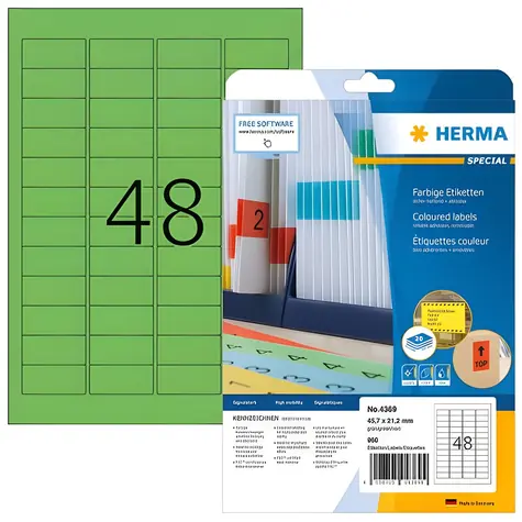 Herma Etikety A4 zelená 45,7x21,2 mm / Etikety / papír matný / snímatelné / 960 ks
