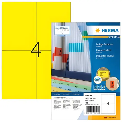 Herma Etikety A4 žlutá / Etikety / 105x148 mm / papír matný / 400 ks