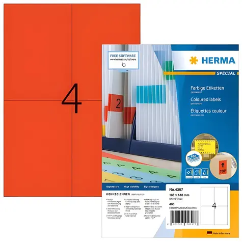 Herma Etikety A4 červená / Etikety / 105x148 mm / papír matný / 400 ks