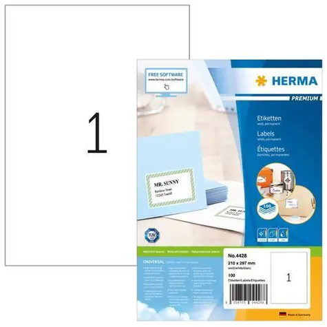 Herma Etikety Premium A4 210x297 mm / Etikety / papír matný / bílá / 100 ks