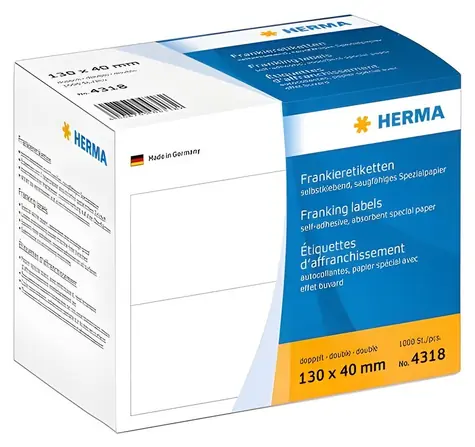 Herma frankovací etikety dvojité 130x40 mm bílá / Etikety / A4 / samolepicí / 1000 ks