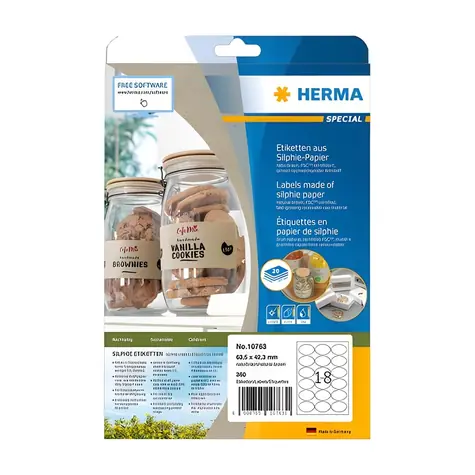 HERMA Silphie etikety 63,5x42,3 mm hnědá / Etikety / oválné / permanentní / 360 ks / 20 listů