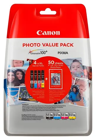 Canon CLI-551XL BK/C/M/Y / Cartridge / Photo Value Pack / Originální / 680 stran