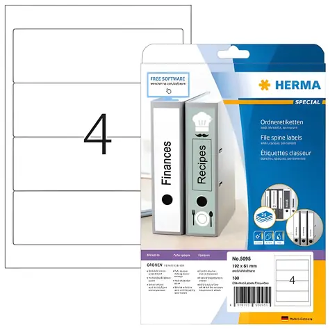 Herma etikety na hřbet pořadače bílá / Etikety / 192x61 mm / 100 ks / A4