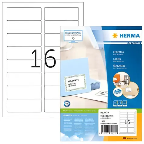 Herma Adresní etikety A4 bílá / Etikety / papír / 88,9x33,8 mm / 1600 ks